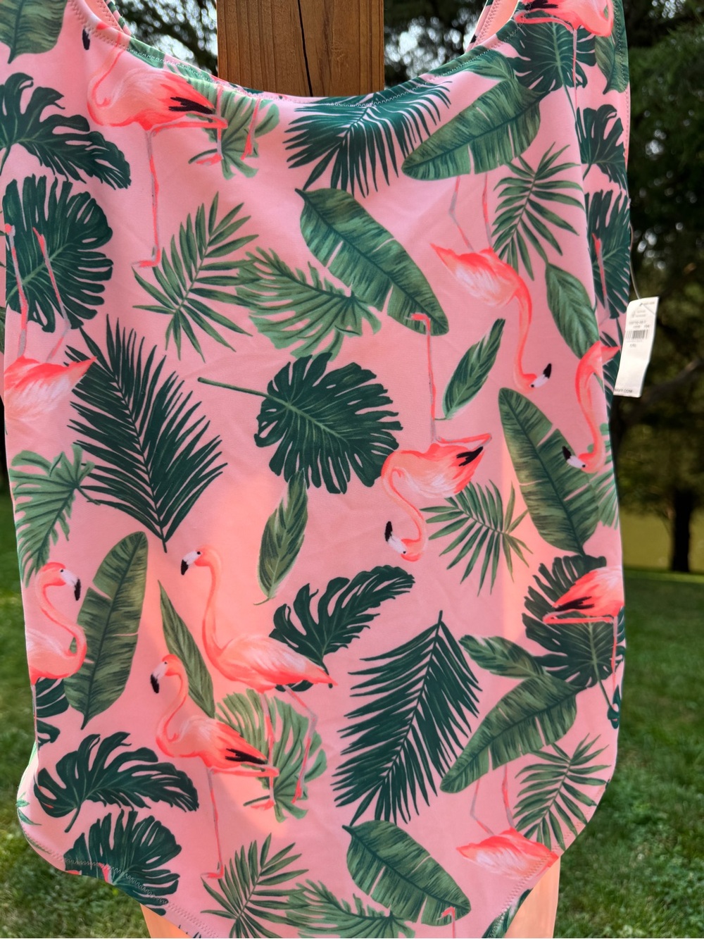 Old Navy Pink Flamingo & Green Palm One-Piece Swimsuit - Picture 2 of 5